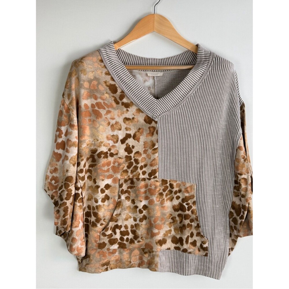Oddi Leopard Stripe Patchwork Poncho Top Small Made in USA